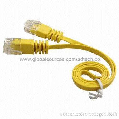 Cat6A Flat Cords, Molded UTP, Yellow, 4-pair 32AWG, 0.24 Inch Cable Width, UL-certified